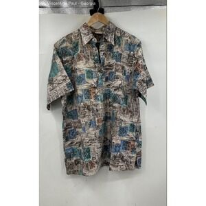 Go Barefoot Vintage Geometric USA Made 100% Cotton Hawaiian Shirt XL Tropical